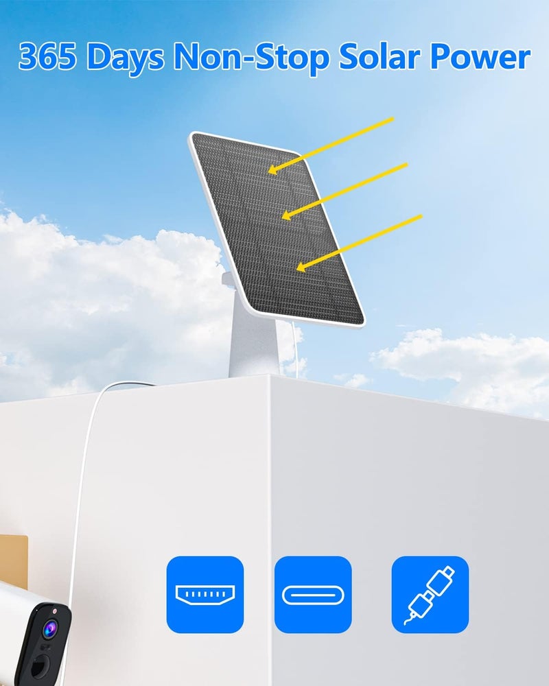 WININMETA Solar Panel for Security Camera, 5W USB Solar Panel for DC 5V Security Camera, Micro USB & USB-C Port Solar Panel, IP65 Waterproof Solar Charger for Camera,360° Adjustable Mounting 13ft Cable, 4 Pack - Image 2